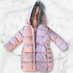 Baby Gap Size 4T Pink Hooded Puffer Coat with Faux Fur Trim Winter Jacket